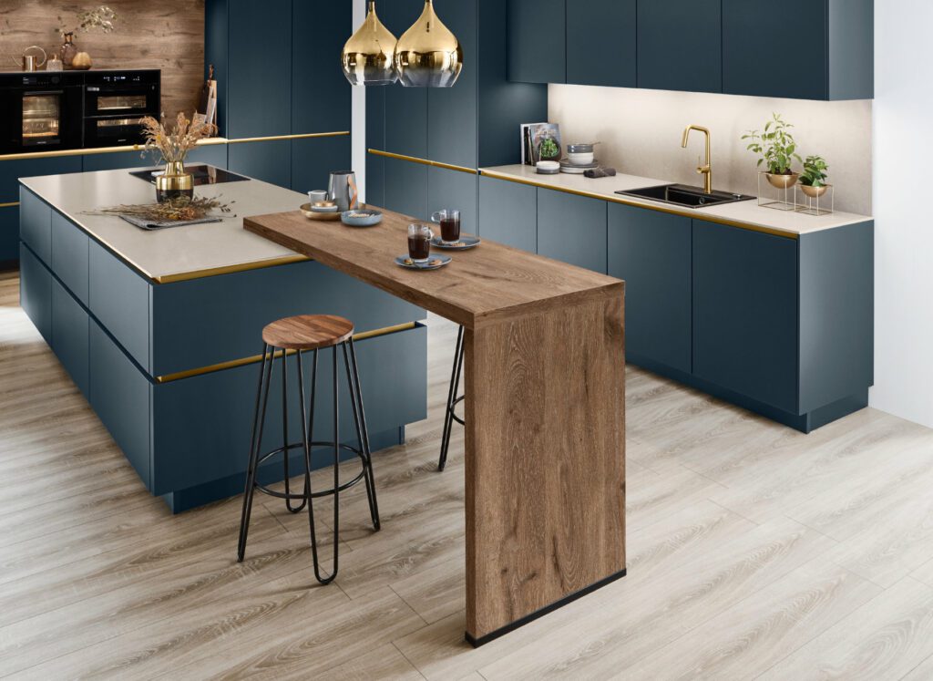 Nobilia Teal Matt Handleless Kitchen With Island 2 | Kutchenhaus, Luton